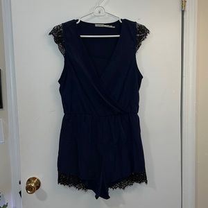 Urban Outfitters navy blue & black lace romper, size medium.